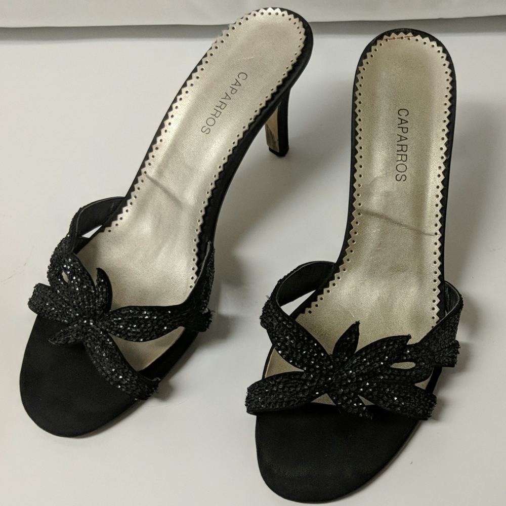 Capparo Shoes Sequin Black Heel Sandal